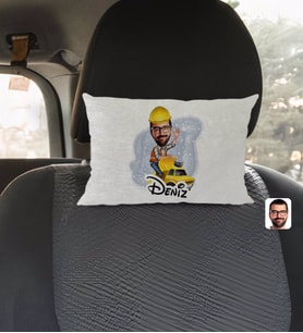 BK Gift Kişiye Özel İsimli Erkek Yol Mühendisi Karikatürlü Dikdörtgen Araç Koltuk Yastığı-1