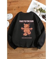 Unisex The Sun Baskılı Bisiklet Yaka Sweatshirt (Siyah)