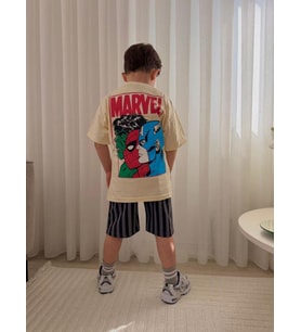 Cg Kids Marvel Örümcek Adam Hulk Kaptan Amerika Iron Man Kaliteli Baskılı Erkek Çocuk Alt Üst Takım (Krem)