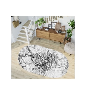 Eliana Home Baskılı, Yıkanabilir Kaymaz Taban Oval Halı LNA7242-SD1035 100x150 cm (Gri)