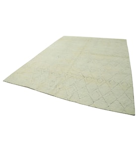 Krem Halı Salon Halısı El Dokuma Yün Kabartmalı Geometrik Desenli Modern Yatak Odası Şıklığı