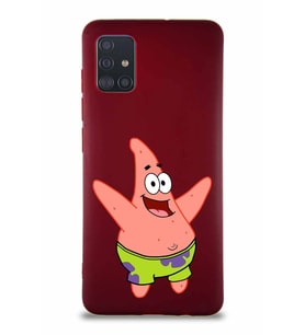 Samsung Galaxy A51 Soft Premier Kapak Patrick Yıldız Tasarımlı Silikon Kılıf - Mürdüm (Şeffaf)