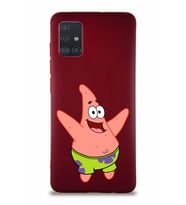 Samsung Galaxy A51 Soft Premier Kapak Patrick Yıldız Tasarımlı Silikon Kılıf - Mürdüm (Şeffaf)