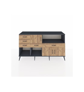 Kronos Konsol 2 Raflı 5 Çekmeceli 3 Kapaklı 176x59x99 Antrasit-Çam