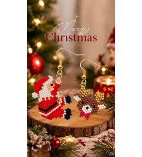 Miyuki Boncuk El Yapımı Geyik Ve Noel Baba Küpe Yılbaşı Christmas Noel