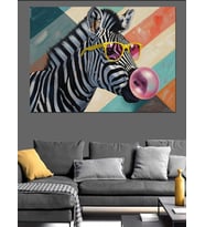 Gözlüklü Ve Sakızlı Modern Zebra Dekoratif Kanvas - Mdf Ahşap Tablo