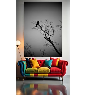 KURU DALLAR VE KARGA Ev Duvar Salon Güzellik Salonu  Ofis Dükkan Dekarasyon kanvas tablo (Çok Renkli)