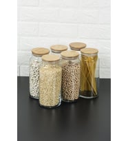 Jumbo Boy 6'lı Bambu Kapaklı Vakumlu Cam Kavanoz - Baharat Takımı 1440ml