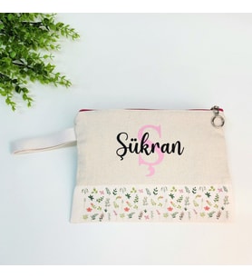 İsme Özel Yeşil Yaprak Desenli Clutch Çanta