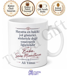 Baba Sana Minnettarım Yazılı Kupa Bardak Babalar Günü Özel Tasarım Hediye