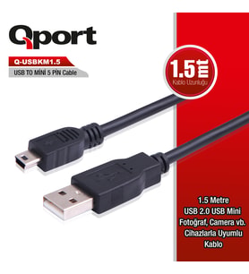 QPORT (Q-USBKM1.5) USB2.0 TO MINI USB 1.5M DATA KABLO