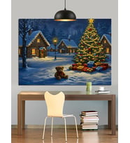 Karlı Kış Evi Ağaç Noel Dekoratif Kanvas - Mdf Ahşap Tablo