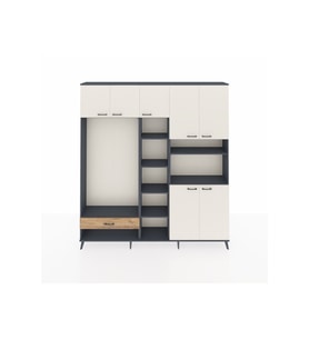 Arges Dolap 11 Raflı Tek Çekmeceli 7 Kapaklı 220x30x243 Antrasit-Aytaşı/Çam
