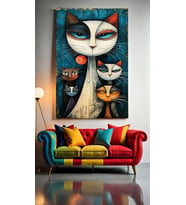 SOYUT SANATSAL KEDİLER Ev Duvar Salon Güzellik Salonu Ofis Dükkan Dekarasyon Kanvas Tablo (Akçaağaç)