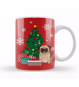 Pug Around The Christmas Tree Kupa Bardak Porselen