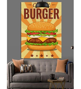 Klasik Hamburger Temalı Dekoratif Kanvas - Mdf Ahşap Tablo