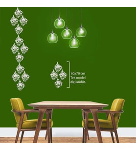 Baklava Dilimi Şeklinde Çiçek ve Yaprak Motif Desenli Silüet Dekoratif Duvar Sticker, Çıkartma, Eti