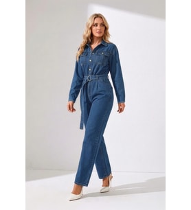 Kadın Oversize Jean Tulum Koyu Mavi