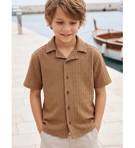 Civil Boys Kare Dokulu Tatil Yaka 6-9 Yaş Gömlek - Kahve