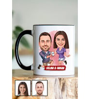 Eşe Yıldönümü Hediyesi Karikatürlü Siyah Kupa Bardak