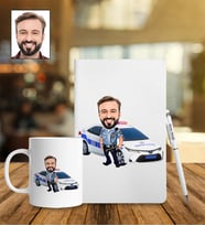 Kişiye Özel Trafik Polisi Tasarımlı Karikatür Defter Kalem Kupa Set 117