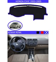 Honda Civic Vtec2 2003-2005 İçin Uygun Torpido Koruma Halısı Siyah Kenar Renk Mavi