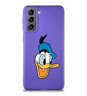 Samsung Galaxy S21 Soft Premier Kapak Donald Duck-A Tasarımlı Silikon Kılıf - Mor (Şeffaf)