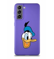 Samsung Galaxy S21 Soft Premier Kapak Donald Duck-A Tasarımlı Silikon Kılıf - Mor (Şeffaf)