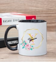Kişiye Özel Geometrik Yaldız Tasarımlı İsimli Siyah Kupa Bardak