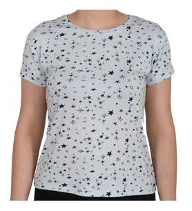 ASM0132 Bayan Mavi Yıldız Baskılı Kısa Kol T-Shirt