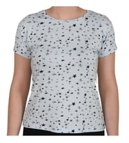 ASM0132 Bayan Mavi Yıldız Baskılı Kısa Kol T-Shirt