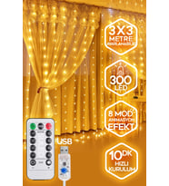 Mareluxe 300 LED'li Sarkıt Perde Işık Zinciri - 3x3m Dekoratif Led Işık Perde Süsleme ve Aydınlatma (Günışığı)