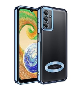 coverzone Samsung Galaxy A24 ile uyumlu K?l?f Kamera Korumal? Logo G�steren Parlak renk kenar �izgileri ile ??k bir tasar?m Colored Z-Omega Kapak (S?ERRA MAV?)