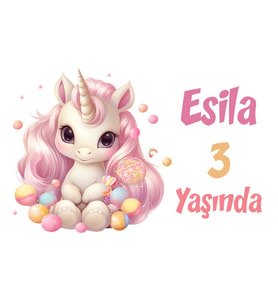 Pembe Unicorn Temalı Doğum Günü Afişi -6 35X50 cm