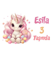 Pembe Unicorn Temalı Doğum Günü Afişi -6 35X50 cm