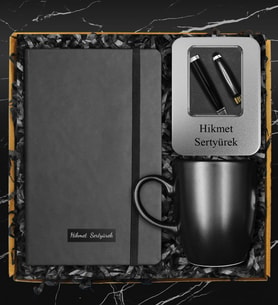 Kişiye Özel Defter &  32 GB Kişiye Özel Kutulu Usb Kalem & Siyah Kupa Hediye Seti