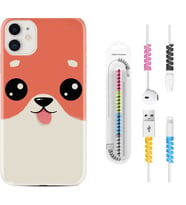 Apple iPhone 11 12 13 Mini Kılıf Kablo Koruma Spiral Silikon Sevimli Köpek 1731