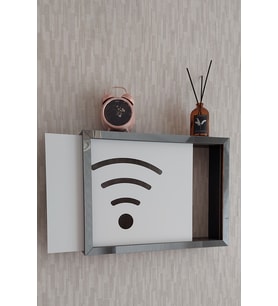 30x40x7 cm Wifi Desenli Siyah-Füme Duvara Asılabilir Sigorta ve Modem-Wifi Saklama Kutusu! Saklama Kutusu