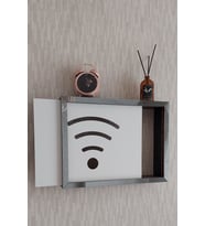 30x40x7 cm Wifi Desenli Siyah-Füme Duvara Asılabilir Sigorta ve Modem-Wifi Saklama Kutusu! Saklama Kutusu