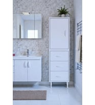 Eliusta Alia Çok Kullanışlı Dolap G:45 cm Üst Bölme Kapaklı Alt Bölme Çekmeceli 45x138x32,5 cm Modüler Dolap (Beyaz)