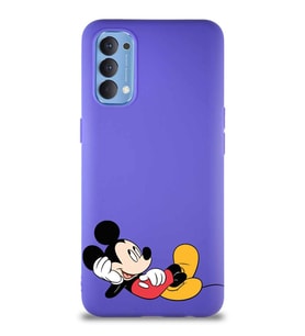 Oppo Reno 4 Soft Premier Kapak Mickey Mouse-F Tasarımlı Silikon Kılıf - Mor (Şeffaf)