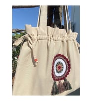 Büzgülü, Bordo/beyaz Otantik Motif Detaylı Tote Bez Omuz Çantası