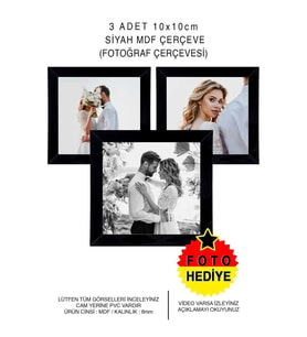 3 Adet 10x10 Çerçeve - Mdf Çerçeve - Mini Kare Fotoğraf Çerçevesi (Siyah)