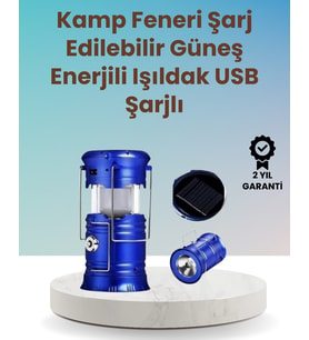 Şarj Edilebilir Güneş Enerjili Kızaklı Kamp Feneri – USB Çıkışlı, Katlanabilir, Dayanıklı ve Çok Fonksiyonlu