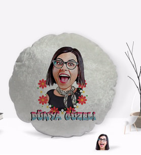BK Gift Kişiye Özel Dünya Güzeli Karikatürlü Yuvarlak Dekoratif Kırlent Yastık-1