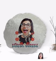 BK Gift Kişiye Özel Dünya Güzeli Karikatürlü Yuvarlak Dekoratif Kırlent Yastık-1