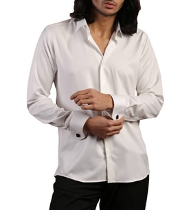 Krem Dar Kesim Micro Kumaş Kol Düğmeli Slim Fit Erkek Gömlek - 201-10