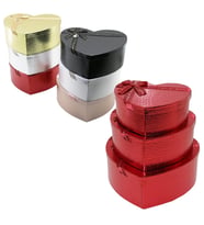 3PCS KALP PARLAK MİX RENKLİ - KABARTMA DESEN KARTON HEDİYE KUTUSU KURDELALI 31X28-27X24-23X20CM (5343)