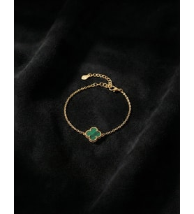 925 Ayar Yeşil Kaplangözü Taşlı Gold Tekli Yonca Gümüş Bileklik