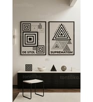 Geometrik Minimalizm 2'li Ahşap Çerçeveli Tablo Seti